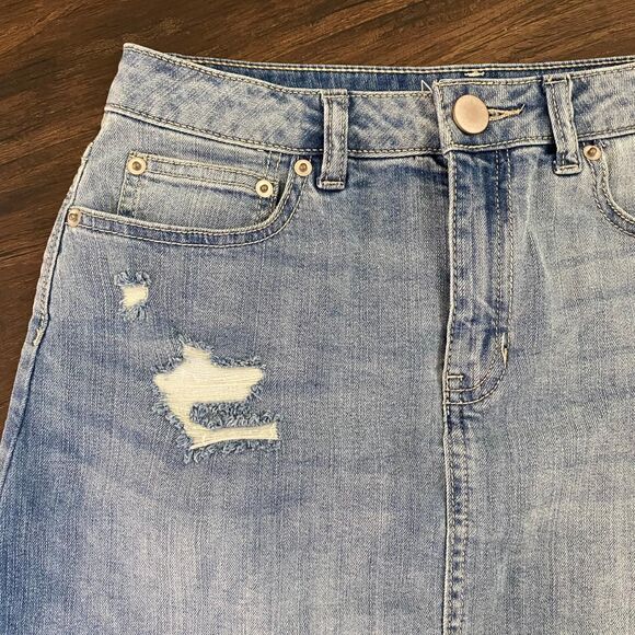 Y2K 2000s Mini Distressed Light Blue Denim Jean Jeans Mini Skirt Mid Rise M / L - Picture 2 of 5